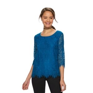 Three Pink Heart Trixxi Scalloped Lace Top Sz S